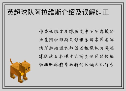 英超球队阿拉维斯介绍及误解纠正